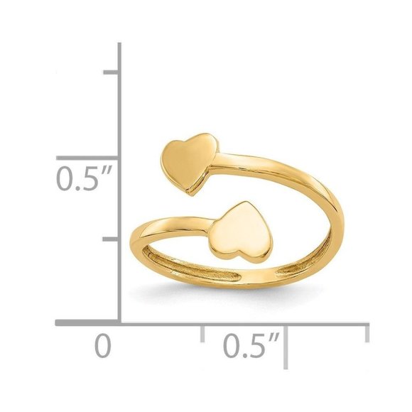 14k Yellow Gold Solid Toe Ring Double Heart Adjustable - Picture 2 of 4